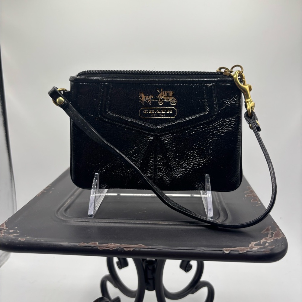 Coach Shiny Black Wristlet with Gold Hardware